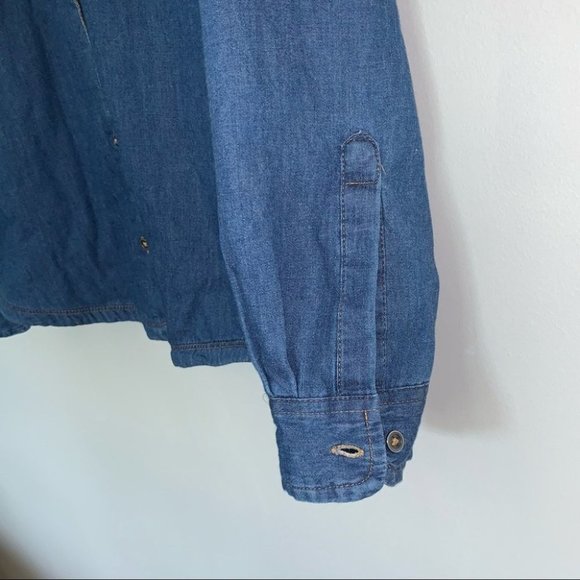 Riders by Lee Plaid-Lined Denim Button-Down Long Sleeve Shirt Jacket Size Medium - Picture 7 of 11